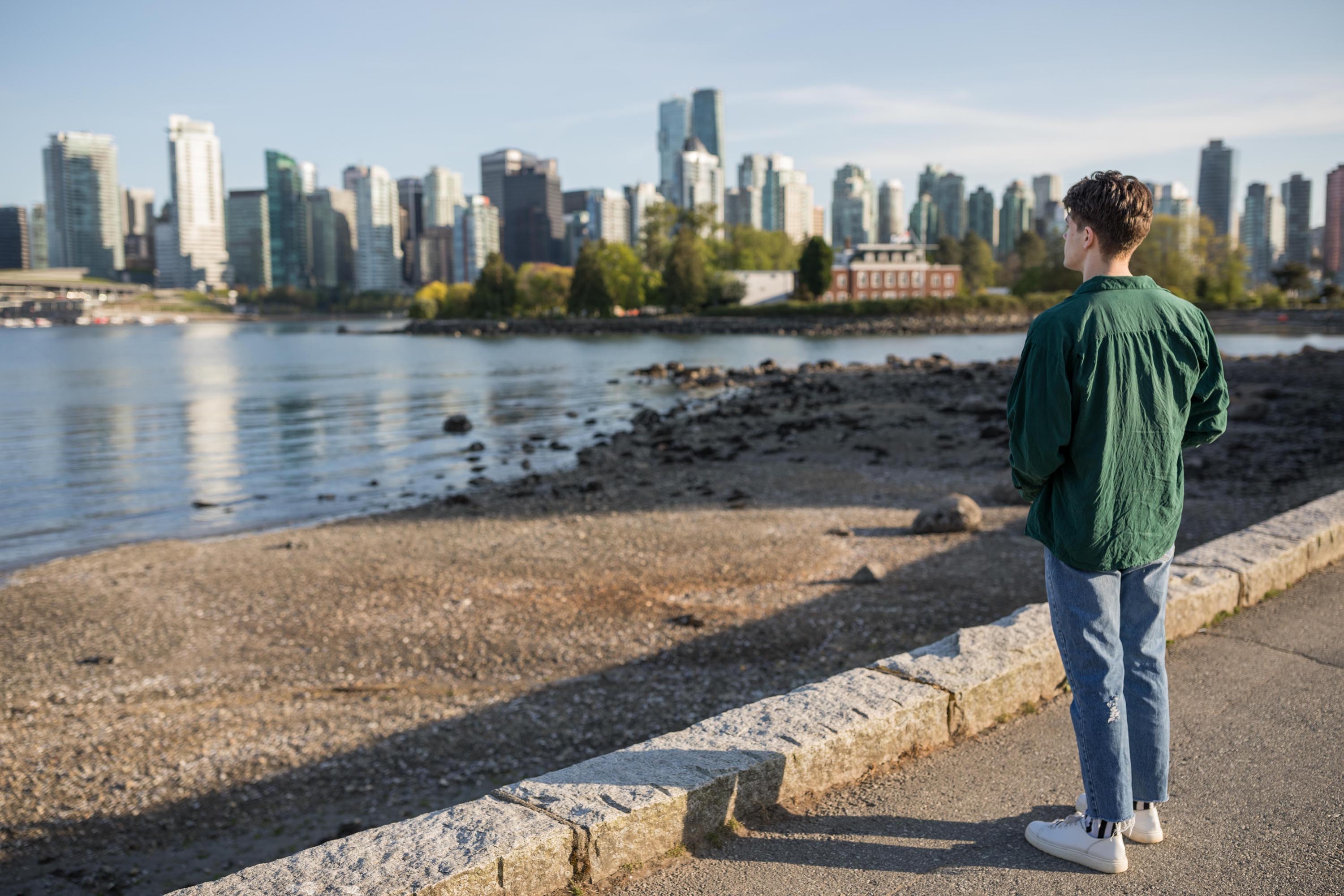 Student on the seawall at Stanley Park