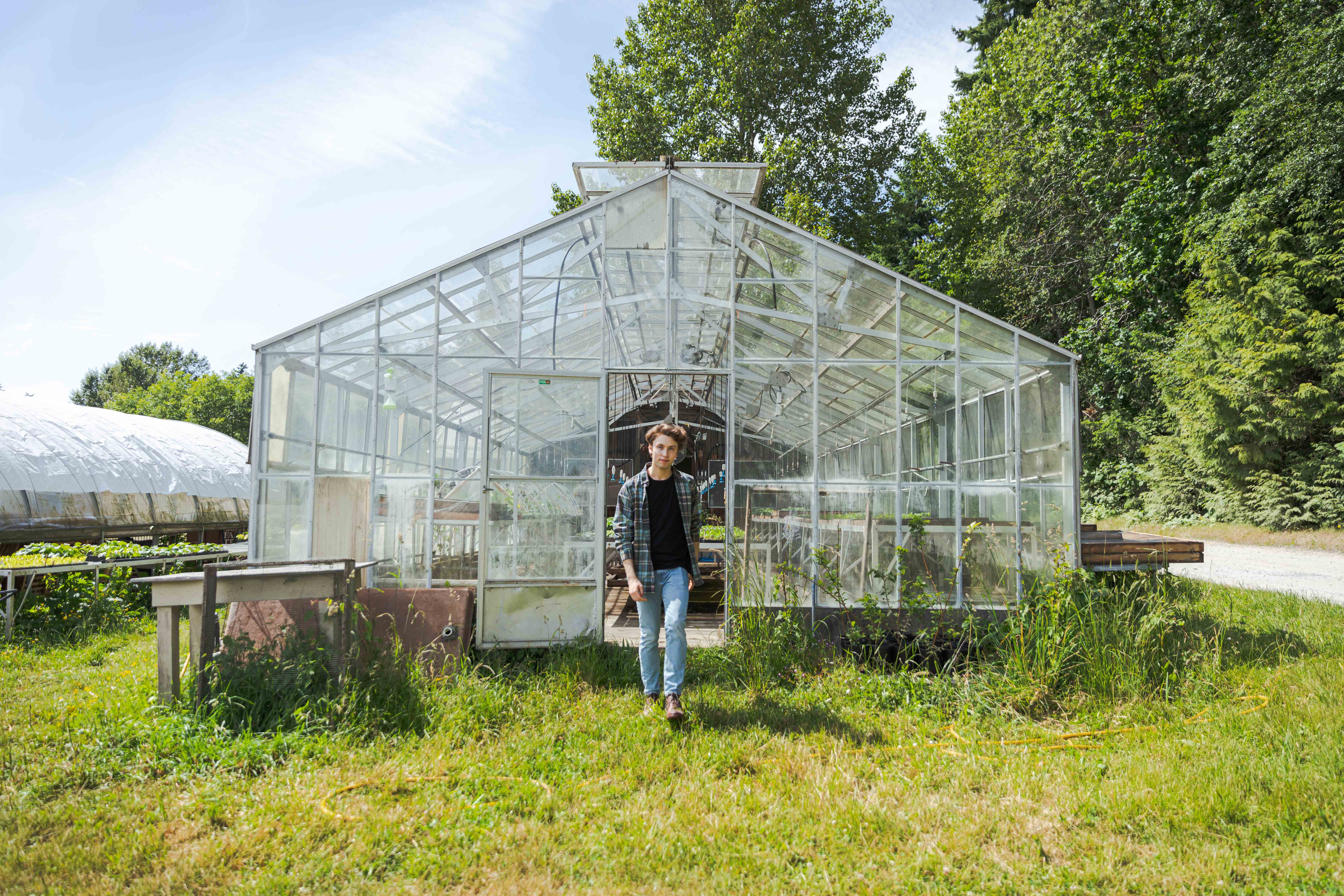 Jordan walking out of a greenhouse like its a runway