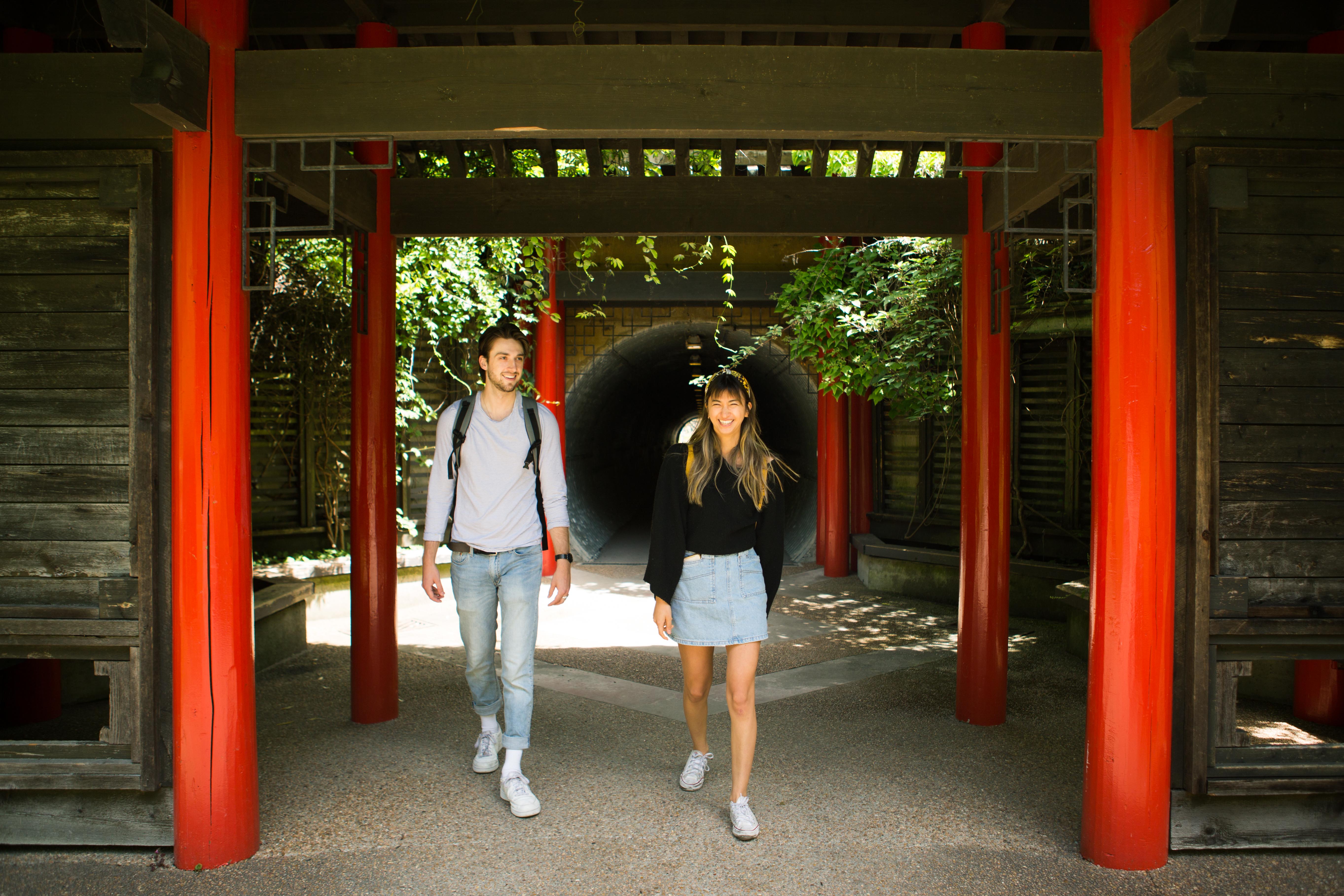 two students at the nitobe garden