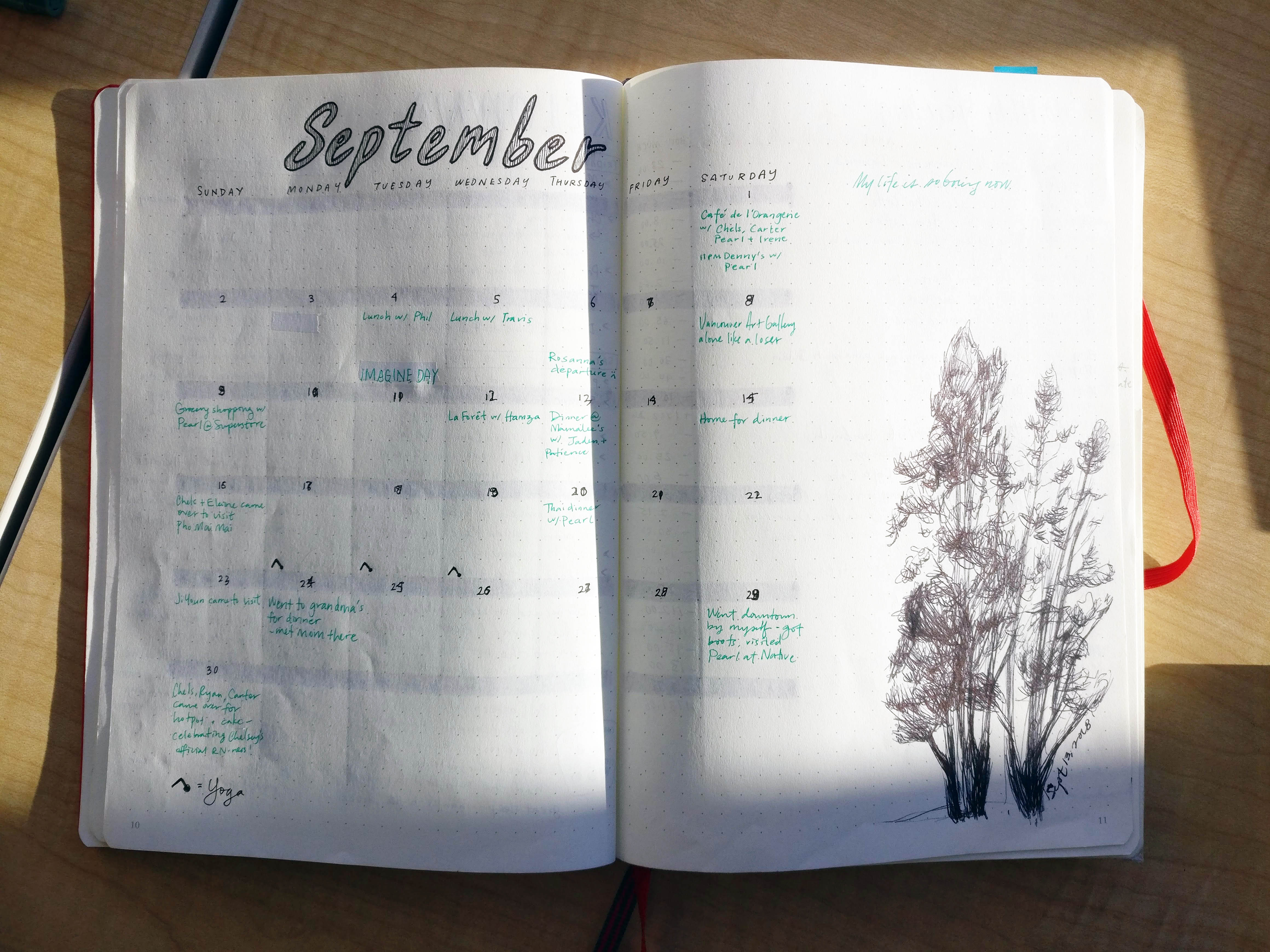 Monthly spread in a bullet journal