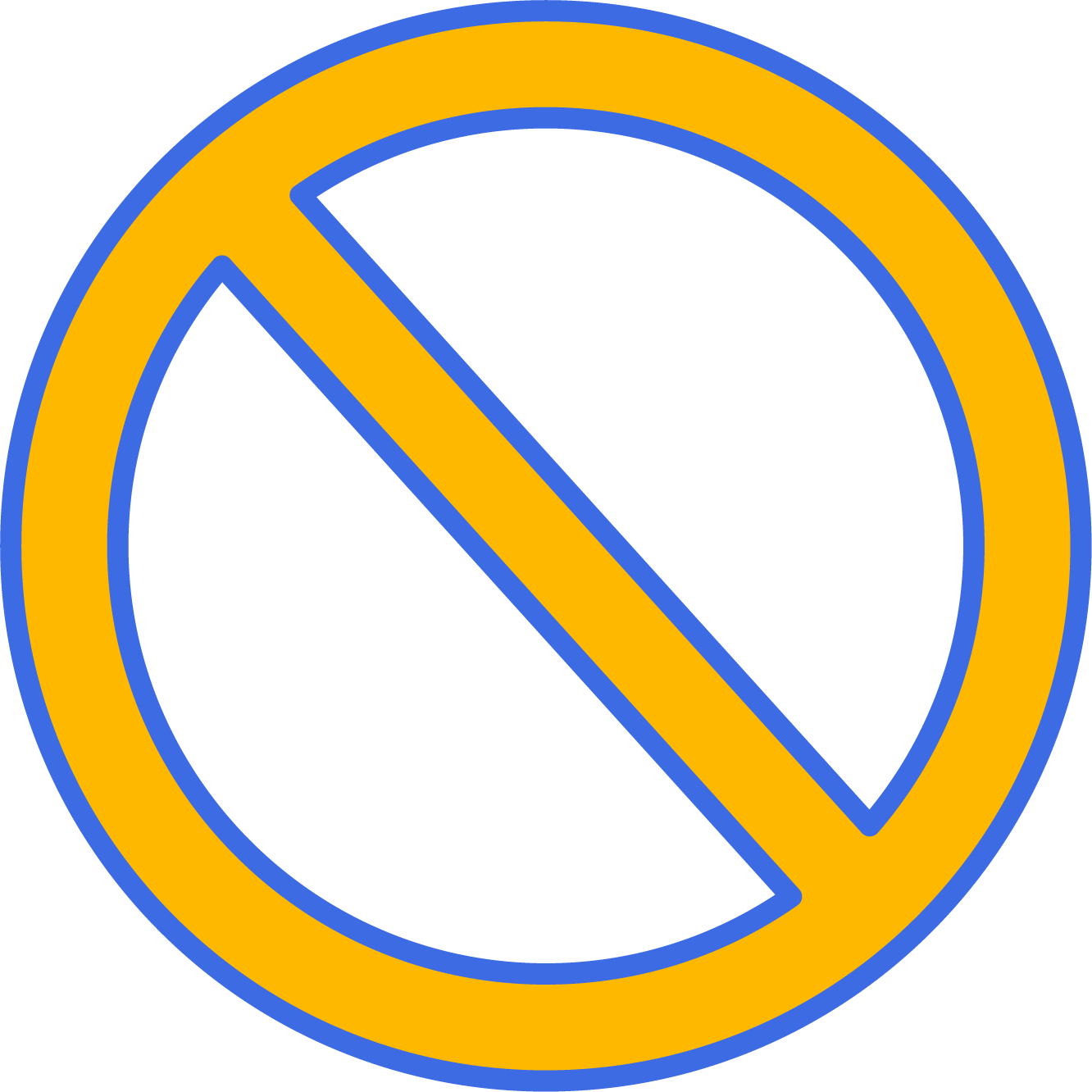Yellow prohibited sign with blue borders