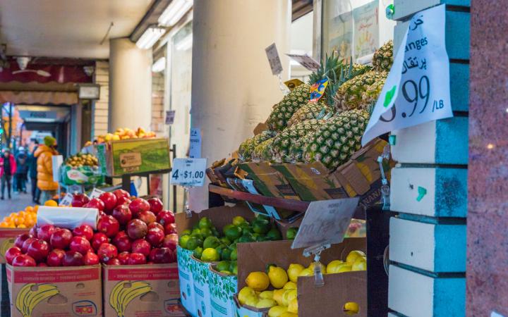 Fruits and vegetables that are stored out on display